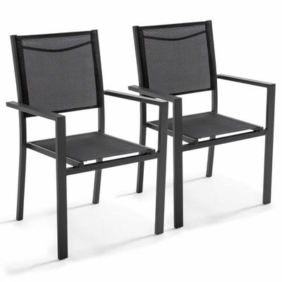 Lot de 4 ou 6 chaises de jardin en aluminium et textilène avec accoudoirs AJACCIO