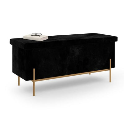 Banc coffre velours noir pied doré