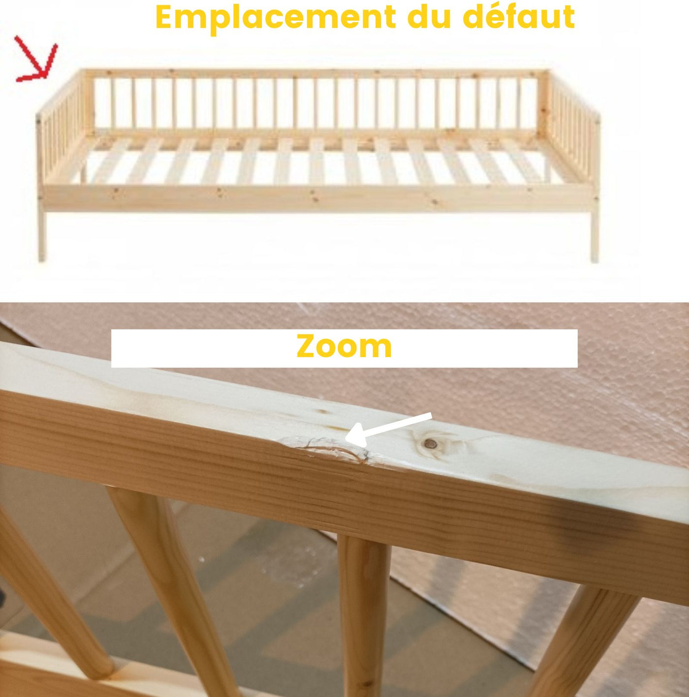 Cadre de lit pour enfant en bois massif 90x190cm