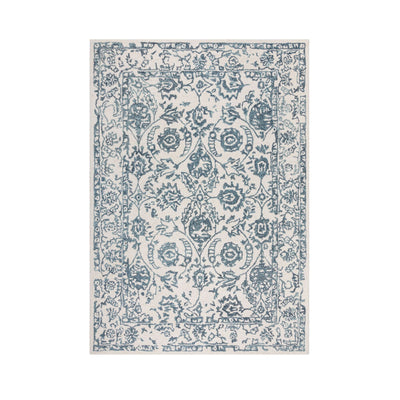 Tapis laine Yasmin ivoire et bleu